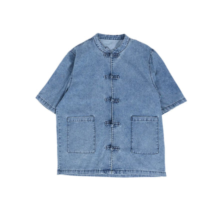 Nuove Giacche in Denim Estive Uomo/Donna Stile Cinese Vintage Lavato Camicie Personalizzate Uomo Kung Fu Casual Baggy Cotone Giacca Tang