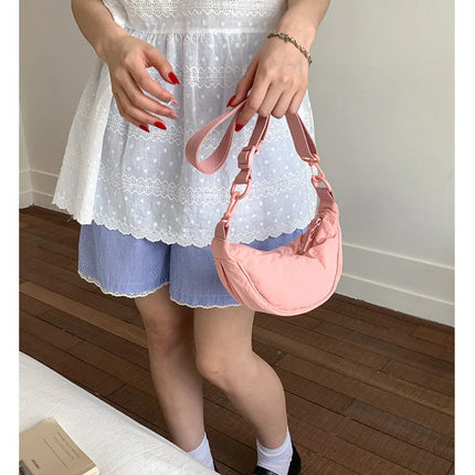 Simple Design Women's Messenger Bag Fashion Ladies Nylon Hobos Small Shoulder Bags Vintage Female Girls Purse Cloth Handbags PlatiNum