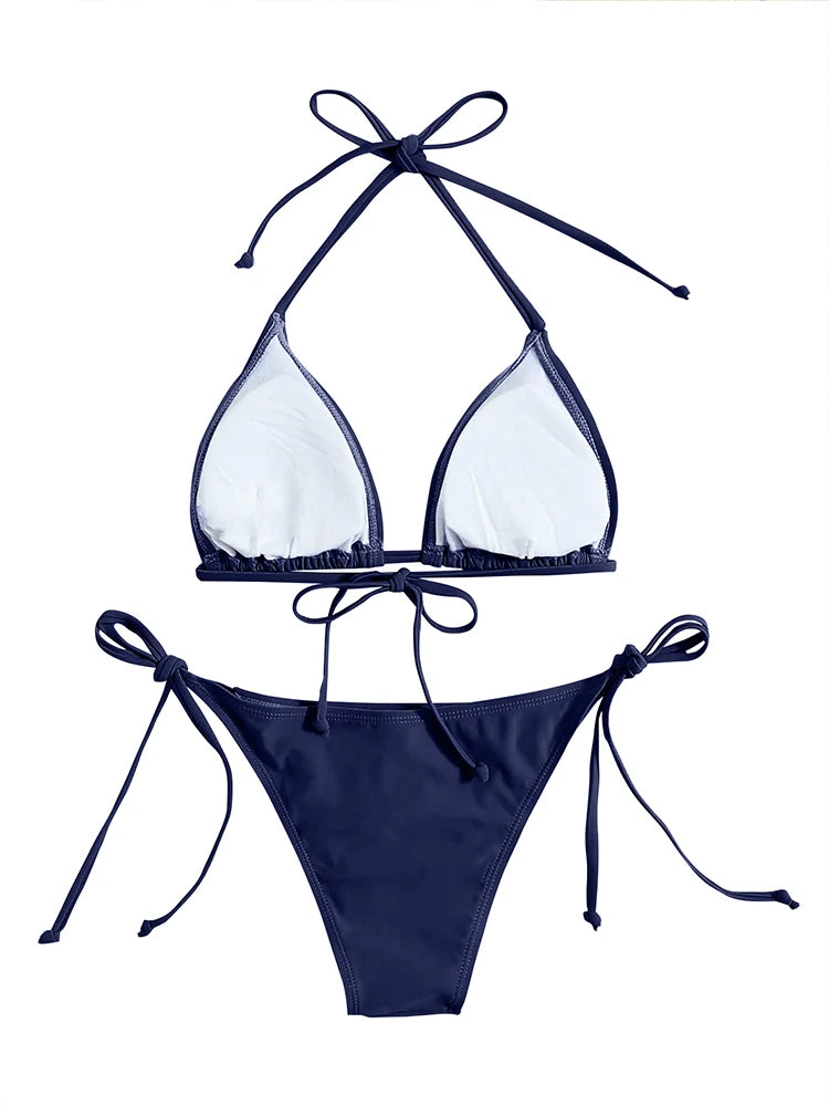 Costumi da bagno Perizoma Bikini Set Sexy Nuovi costumi da bagno blu navy Donna Costumi da bagno sexy Bikini Triangolo Fasciatura Costumi da bagno femminili platinumshop