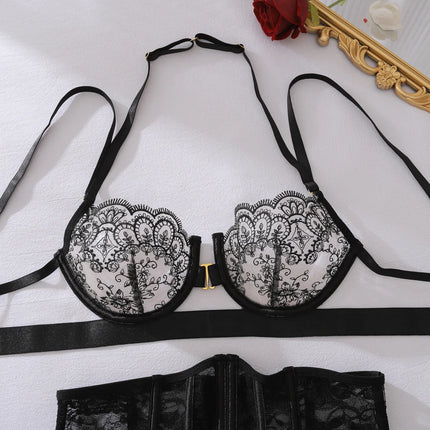Tornova Erotic Lingerie Sexy Royal Sister See-through Eyelash Embroidery Push-up Waist Adjustablewomen Hollow Sexy Underwear Set