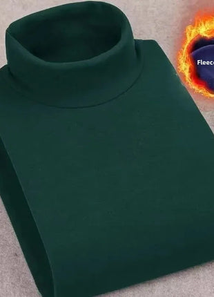 Double-Sided Fleece Long Sleeve T-Shirt Men's Autumn Winter Half High Collar Base Layer Heavyweight Warm Top Base Layer Shirt PlatiNum