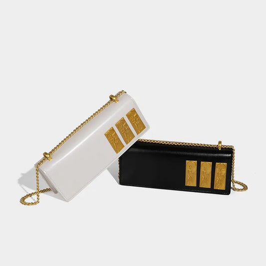 2025 new bag women's trendy versatile sense of luxury, simple commuting shoulder crossbody link strip small square bag