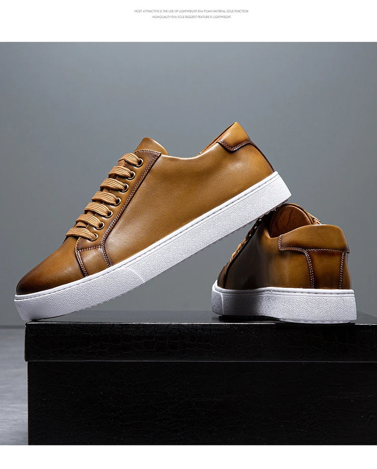 New Men Casual Sports Vulcanized Shoes Comfortable Fashionable Flat Heeled Leather Shoes Outdoor Driving Travel Brand Shoes Men