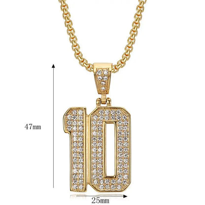 Hip Hop Iced Out Bling Football 10 ciondolo Statement collana sportiva in acciaio inossidabile Color oro maschile per gioielli da donna e uomo