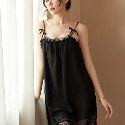 Camicia da Notte Sexy in Pizzo da Donna, Abito Sottoveste in Raso con Spalline Sottili, Chemise Senza Schienale, Babydoll, Lingerie Estiva Calda per la Casa