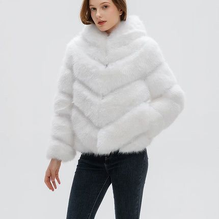ZADORIN Fashion Hooded Splicing Fluffy Jacket Women Winter Long Sleeve White Faux Fur Coat Woman Clothing New in Coats & Jackets