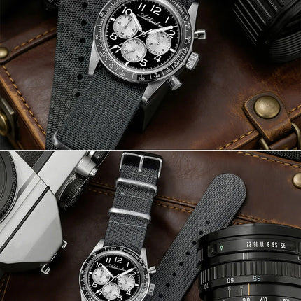 ADDIESDIVE Men's Chronograph Quartz Watch 37mm Bubble Glass 100m Waterproof Watches Ceramic Bezel BGW9 Luminous Sport Wristwatch