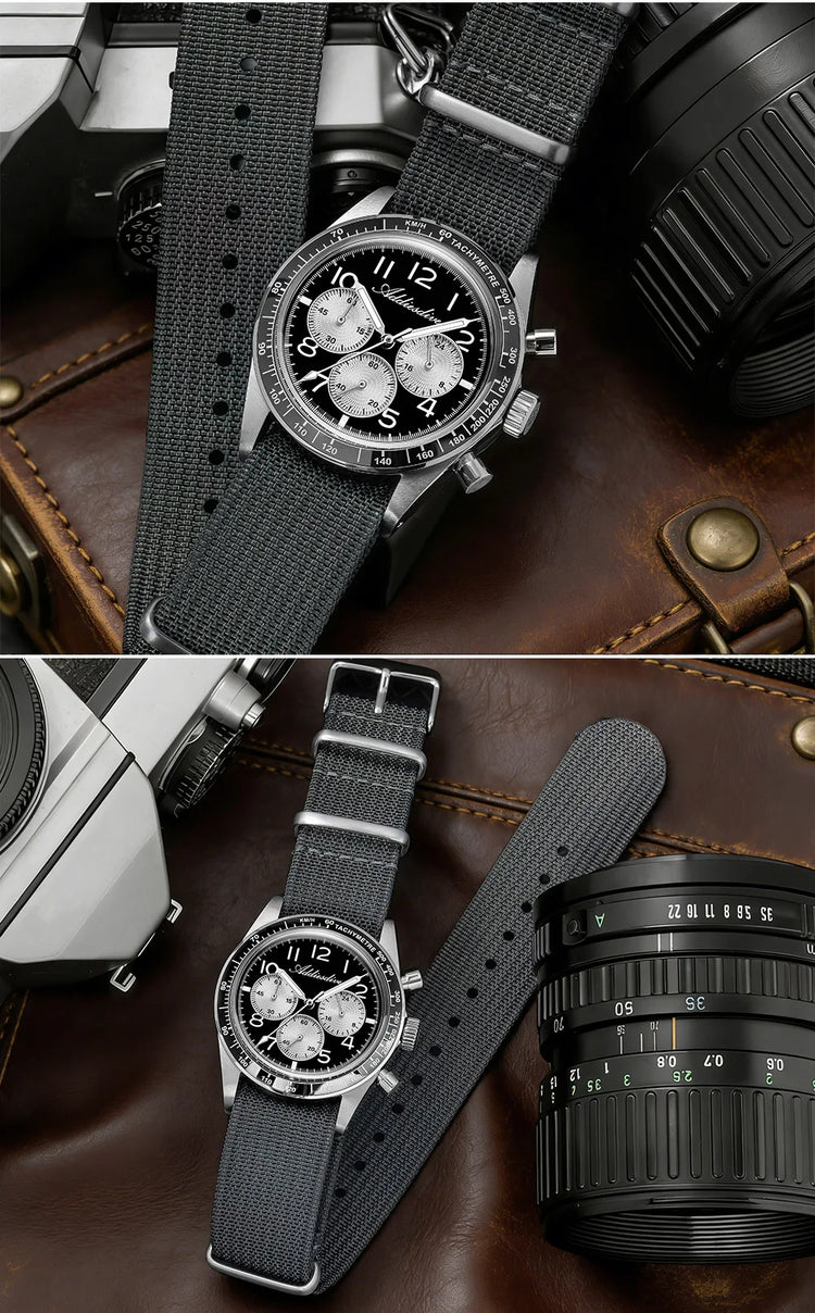ADDIESDIVE Men's Chronograph Quartz Watch 37mm Bubble Glass 100m Waterproof Watches Ceramic Bezel BGW9 Luminous Sport Wristwatch