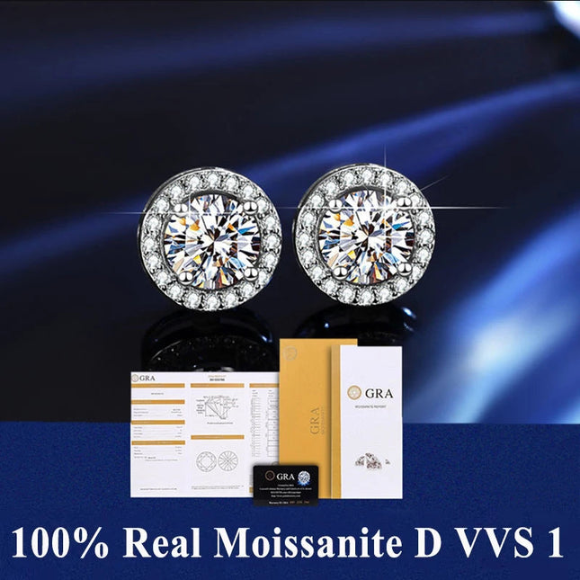 D VVS1 Pass Diamond Tester Moissanite Stud Earrings For Women 100% Real 925 Sterling Silver 2 GRA Certificates Moissanita PlatiNum