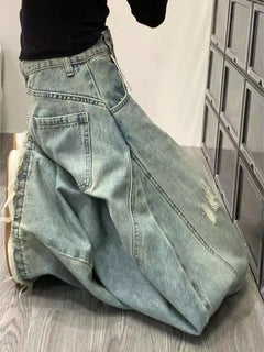 Jeans Vintage a Vita Alta con Effetto Invecchiato per Donna, Pantaloni Larghi a Gamba Dritta e Lunga per Primavera e Autunno