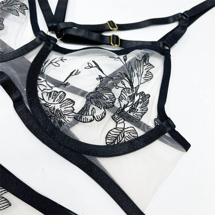 Sexy Floral Black Bikini Bra Set See through Ultra-Thin Underwear Lingerie for Women Female Erotic Panties Bra Underwear Set
