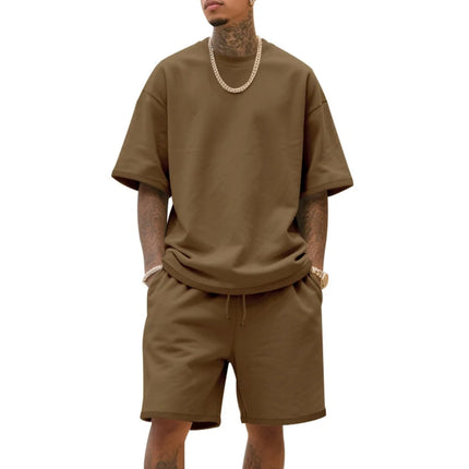 2025 100% cotone da uomo estivo stile americano sciolto High Street Hip-Hop Sport set a maniche corte con pantaloncini platinumshop
