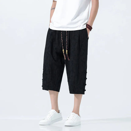 Pantaloncini da uomo Harajuku Kimono retrò Pantaloni da spiaggia comodi e traspiranti Pantaloni casual Harun larghi in cotone stile giapponese da uomo