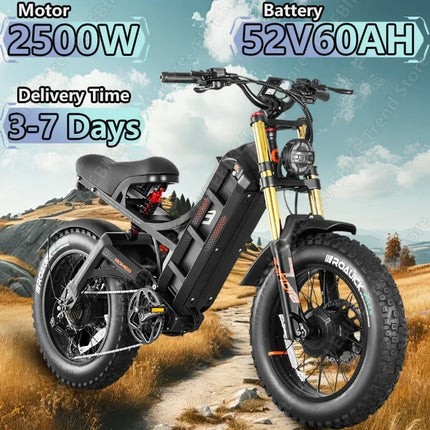 【Latest 2026 Model】eAhora-Romeo ll Electric Bicycle 2500W Dual Motor 52V60AH Lithium Battery Off-Road Electric Bike Dual Hydraulic Brakes e-bike