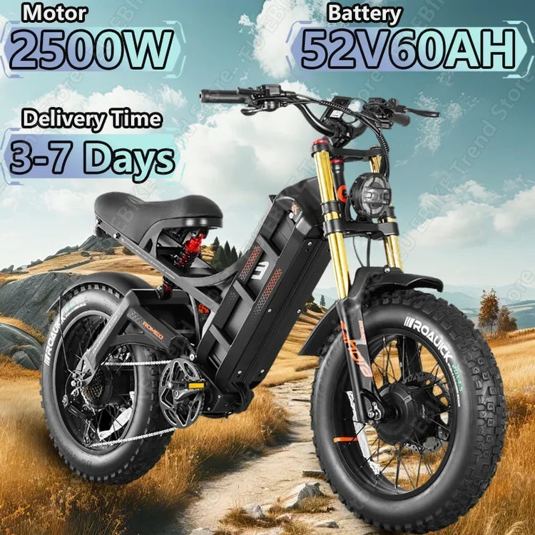 【Ultimo Modello 2026】eAhora-Romeo ll Bicicletta Elettrica 2500W Doppio Motore Batteria al Litio 52V60AH Bici Elettrica Fuoristrada Freni Idraulici Doppi e-bike