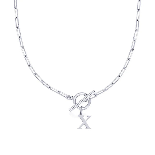 Women stainless steel Initial necklace A-Z Letter charms pendant Choker Women silvery Chain Ot Deduction Necklace For Women 2025 PlatiNum