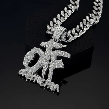 Hip Hop Fashion English Letter OTF Pendant Cuban Chain Necklace,  Suitable For Daily Wear By Men And Women , Rock Party Jewelry PlatiNum