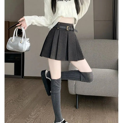 Autumn and Winter 2025 New High-waisted A-line Skirt College Style Sweet Versatile Woolen Pleated Skirt PlatiNum