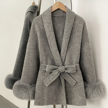 High End Double-sided Wool Strapping Real Wool Fur Coat Women's Removable Cuffs Fox Fur Temperament Cashmere Short Jacket