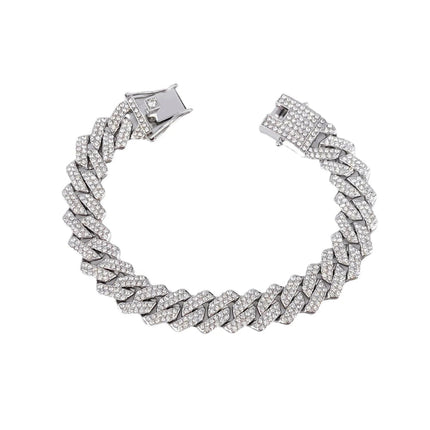 Fashion Men Cuban Link Iced Out Necklace 14MM width Rhinestones Chain Rapper CZ Cuban Chain Necklace Hip Hop Birthday Jewelry PlatiNum