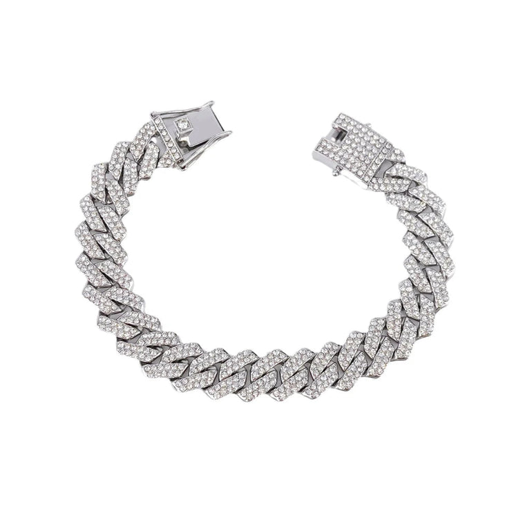 Fashion Men Cuban Link Iced Out Necklace 14MM width Rhinestones Chain Rapper CZ Cuban Chain Necklace Hip Hop Birthday Jewelry PlatiNum