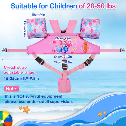 Kids Swim Vest Floaties for Children Arm Band Floaties with Adjustable Strap Swim Jacket Water Wing Pool Floating Learning Swimming