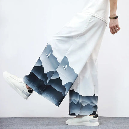 Nuovi Pantaloni da Uomo con Stampa Tradizionale a Gru, Stile Cinese Vintage, Pantaloni Harem Estivi, Pantaloni Larghi Hanfu Oversize da Uomo