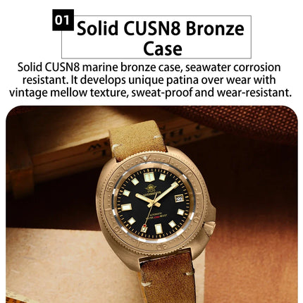 ADDIESDIVE Mens Automatic Mechanical Dive Watch Japan 8215 Movement Bronze Case Sapphire Crystal 200M Waterproof Ceramic Bezel
