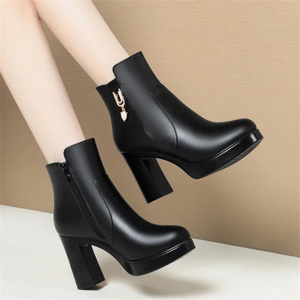 CINESSD Women's Boots Warm Wool Booties High Heel Ankle  2023 New Winter Boots