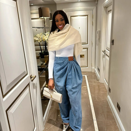 Jeans da Donna a Gamba Larga Lavati a Vita Alta con Pieghe e Effetto Distressed, Denim Vintage Primavera 2026, Pantaloni Femminili Streetwear a Tutta Lunghezza