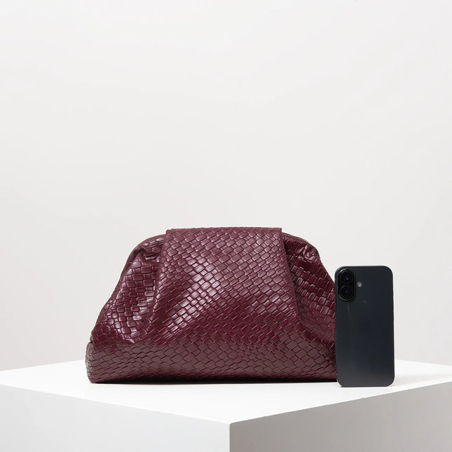 Vintage Artificial Leather Woven Pattern Clutch Bag，Burgundy Bag，Prom Dresses for Women，Large Capacity Women Purse PlatiNum