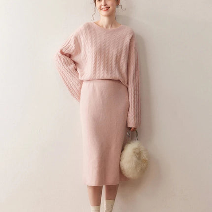 Women's 100% Cashmere Fashionable Lady's Midi Skirt Autumn Winter Elastic Waist Versatile Long Skirt Comfortable Knitwear Bottom PlatiNum