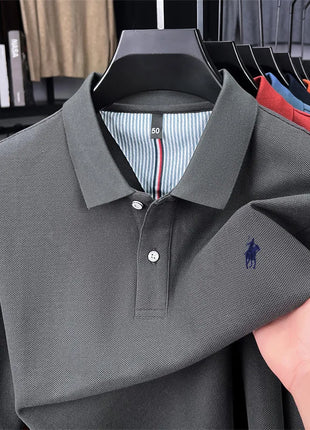 Polo à manches longues de marque haut de gamme 100 % coton, nouveau t-shirt décontracté à revers pour homme d'affaires, confort de luxe avec broderie Paul poney