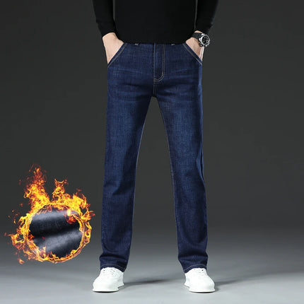2026 New Jeans Brand Autumn Winter Jeans Warm Flocking Warm Soft Men Activities Warm Fleece Pants Men Jeans Black Blue Colors
