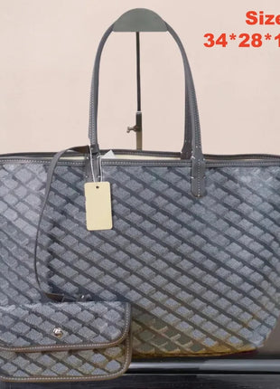 Borsa tote da donna in vera pelle da 34 cm, borsa alla moda, set da 2 pezzi con mini portafoglio in pelle abbinato per lo shopping quotidiano