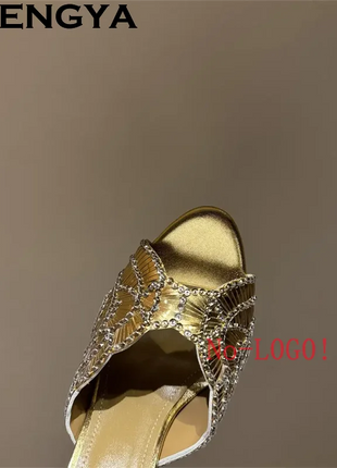2026 Summer Trendy New Shiny Fish Mouth Toe Sexy Stiletto Sandals Woman Quality Sequined Thin High Heel Slippers for Women Shoes PlatiNum