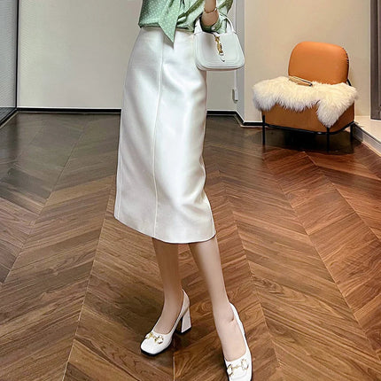 High-end Black and White Temperament Commuting Hip Skirt Looks Thin Medium Length Silk Wool Skirt 53% Wool 47% Mulberry Silk PlatiNum