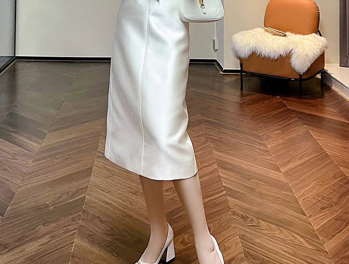 High-end Black and White Temperament Commuting Hip Skirt Looks Thin Medium Length Silk Wool Skirt 53% Wool 47% Mulberry Silk PlatiNum