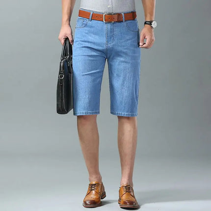 Pantaloncini di jeans da uomo estivi Nuovo stile Ricamo sottile Business Casual Jeans corti dritti Abbigliamento di marca maschile azzurro cielo