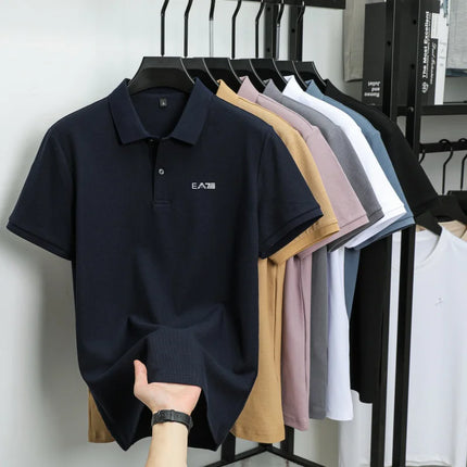 Men's Luxury Brand Short Sleeve Polo Shirt with Letter Print, 100% Cotton Summer T-shirt, Comfortable, Breathable, Casual, Lapel Collar.