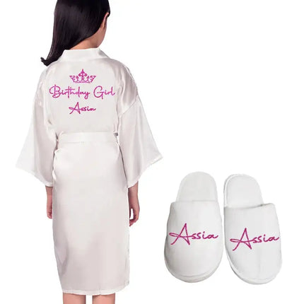 Personalizza Nome Data Ragazza di fiori Kimono Vestaglie Accappatoi da sposa Pigiama Abito per bambini + cintura Camicia da notte Brial Party Kid Robe platinumshop