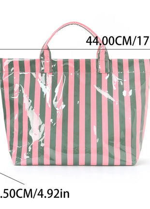 Sac cabas en PVC à rayures, sac à bandoulière de voyage et pour les trajets quotidiens de grande capacité | Sac léger avec fermeture magnétique et poche intérieure zippée