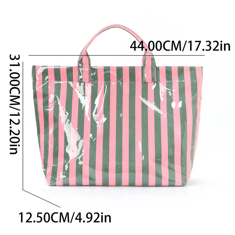 Borsa tote in PVC a righe, borsa a tracolla da viaggio e per pendolari di grande capacità |   Borsa Magnetica Leggera con Tasca Interna con Cerniera