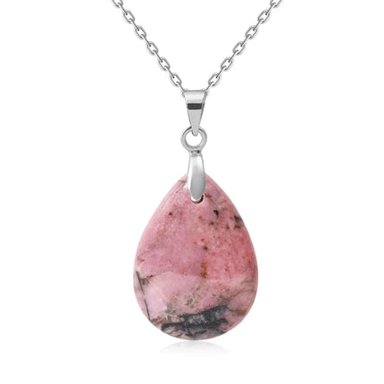 New Fashion Natural Stone Crystal Pendant Teardrop Simple Pendant Necklace Earrings Making Jewelry With Chain collar PlatiNum