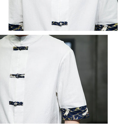 Camicia Kimono giapponese da uomo cinese retrò stampa casual cotone lino cuciture top a maniche corte estate uomo di alta qualità streetwear