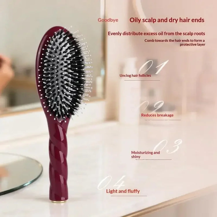 Scalp Massage Boar Bristle Fried Dough Twists Hair Brush Reduces Hair Breakage Detangling Hair Comb Portable Daily Hair Styling Accessories