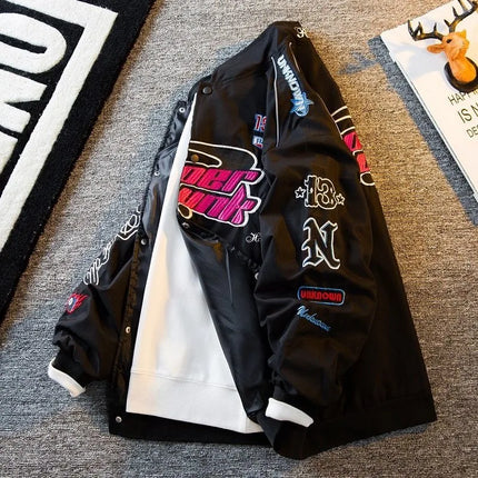 Men's Jacket High Street Vintage Retro Locomotive Baseball Uniform Spring Autumn Loose Single-breasted Embroidered Jackets