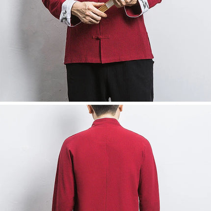 Nuovo gru ricamo top abbigliamento tradizionale cinese per uomo camicie vintage in lino a mezza manica colletto Madarin solido Hanfu Kungfu