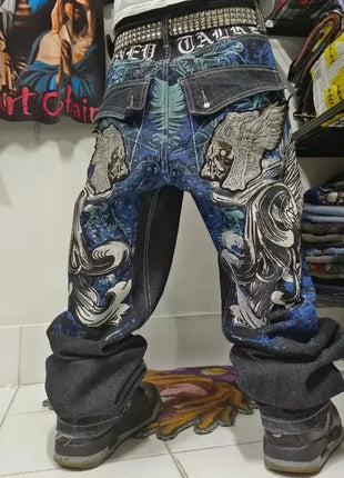 Jeans larghi ricamati modello Joker di tendenza della moda americana Donna Street Y2K Nuovi pantaloni a gamba larga oversize Hip Hop Jeans unisex