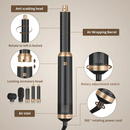 UKLISS 638 5‑In‑1 Hot Air Brush Set, Professional Hair Styling Tools, Multi‑Function Hair Dryer Curling Iron Straightener Kit For Curling, Drying, Straightening, Smoothing And Fluffy Hairstyle, For Home Professional Use